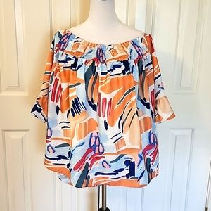Brushed print off the shoulder